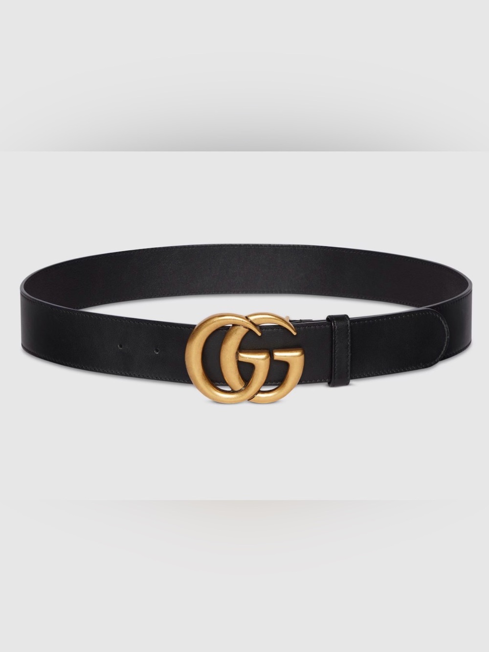 Gucci Black Leather Belt with Aged Gold Double G Buckle